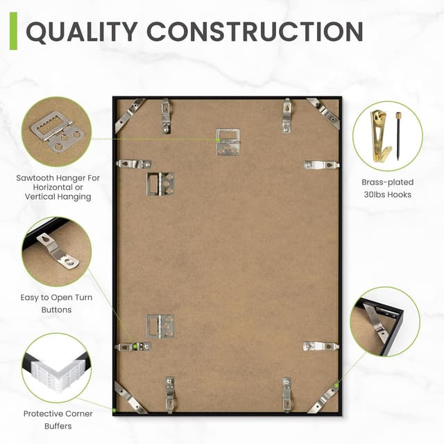 Detalle 2 de A3 Metal Picture Frame with Tempered Glass (30x42 cm) – Black wall-mount photo & certificate frame