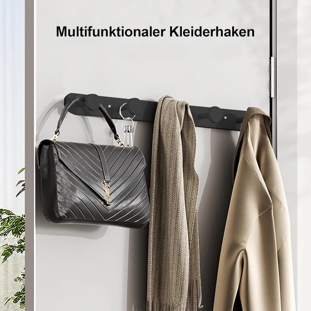 Detalle de Loputon Garderobenhaken aus Edelstahl mit 5 Haken (Wandgarderobe, schwarz) – zum Ordnen von Jacken & mehr