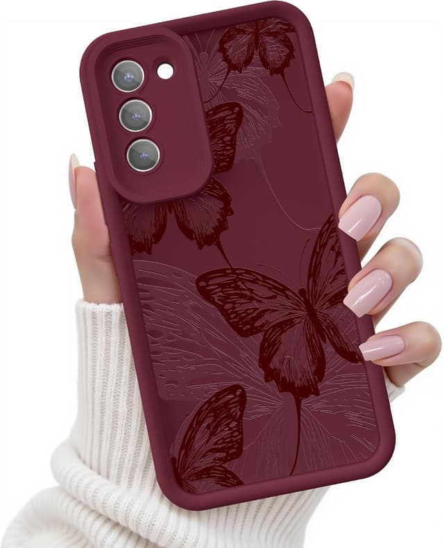 Detalle de FUXICASE for Samsung Galaxy S21 5G Case (Burgundy Red Butterfly) — Soft Silicone, Shockproof, Anti-Scratch Cover