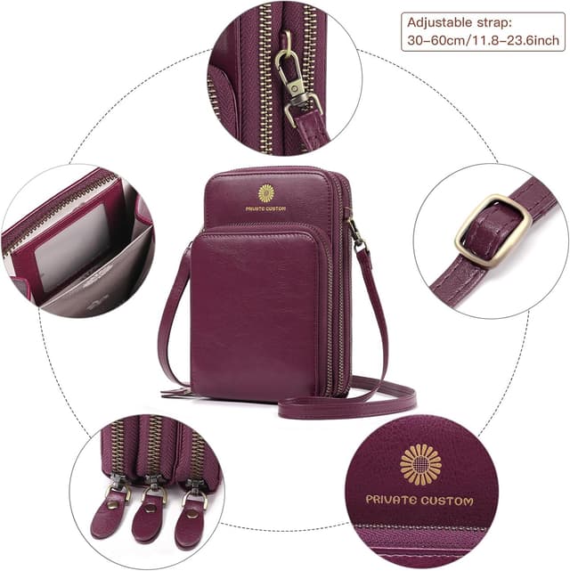 Detalle de SENDEFN genuine leather phone bag crossbody (small, multi-compartment) for women