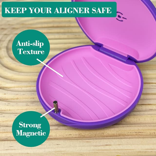 Detalle de Maoerdental 2 Pack Retainer Case with Vent Holes (Pink Purple) – Portable Invisalign/aligner storage