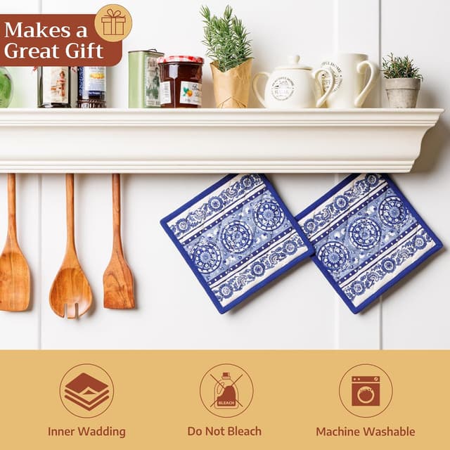 Detalle de Maison d'Hermine set di 2 presine in cotone 100% 20x20 cm con anello per barbecue