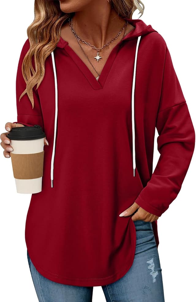 Detalle 2 de CHICZONE ladies oversized pullover hoodie top (V-neck, drawstring hood)