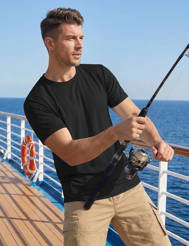 Detalle de KEFITEVD Men’s Short Sleeve UPF 50+ Rash Guard T-Shirts (Quick Dry, Four-Way Stretch)