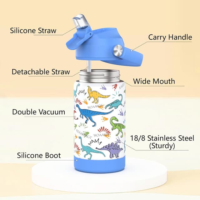 Detalle 2 de Ntswasd boys insulated water bottle with straw (350 ml) – stainless steel, leak proof for school