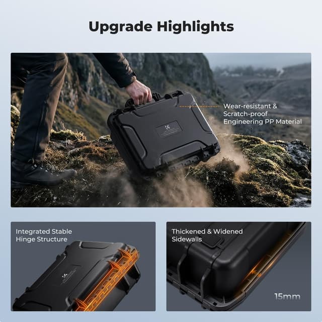 Thumbnail 6 de K&F CONCEPT Valigetta Fotografica Outdoor IP67 con schiuma pretagliata a griglia (34,5x29x13,5 cm) – custodia antiurto in polipropilene, nera