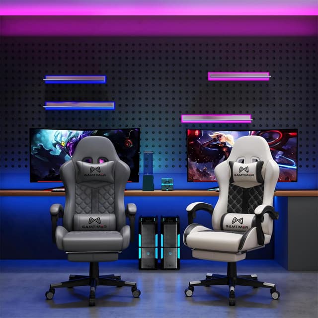 Detalle 2 de Gamtimer Gaming Chair (Grey) — High-Back Office Chair With Footrest, Lumbar Support & 400 lbs Weight Capacity