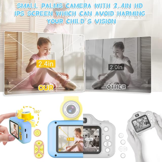 Detalle de ARNSSIEN Kids Digital Camera Toy (X101) with 180° Flip Lens and 2.4in IPS Screen, 32GB Card