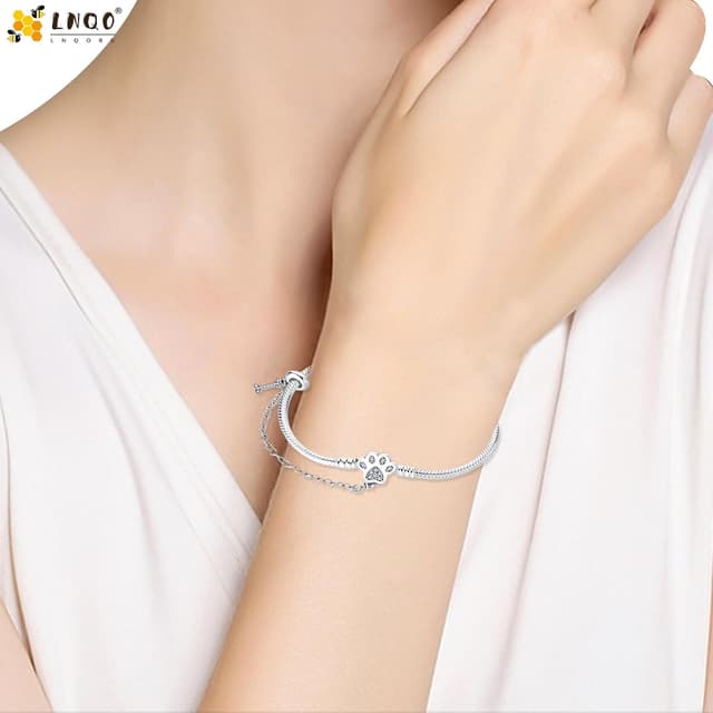 Detalle de LNQOBU Damen-Armband aus 925 Silber mit Schlangen-Charm und funkelndem Herzverschluss