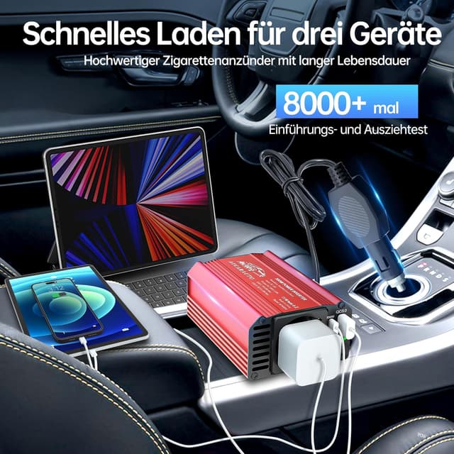 Thumbnail 6 de AUCARAUTO Upgrade 300W Spannungswandler (12V auf 230V) mit USB‑C (65 W) & QC3.0 (18 W)