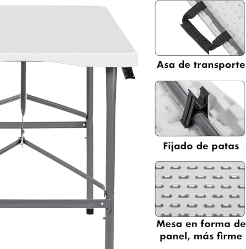 Thumbnail 6 de Mesa plegable de camping T-LOVENDO.ES rectangular auxiliar 122x61 cm (hasta 120 kg), blanca