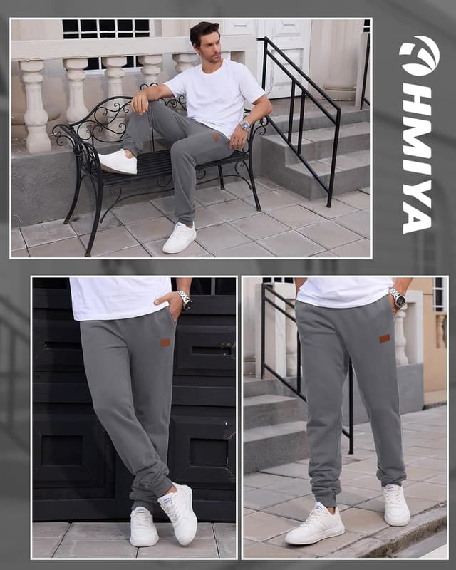 Detalle 2 de HMIYA Herren-Jogginghose aus Baumwolle (Trainingshose, Freizeithose) mit Taschen und Kordelzug