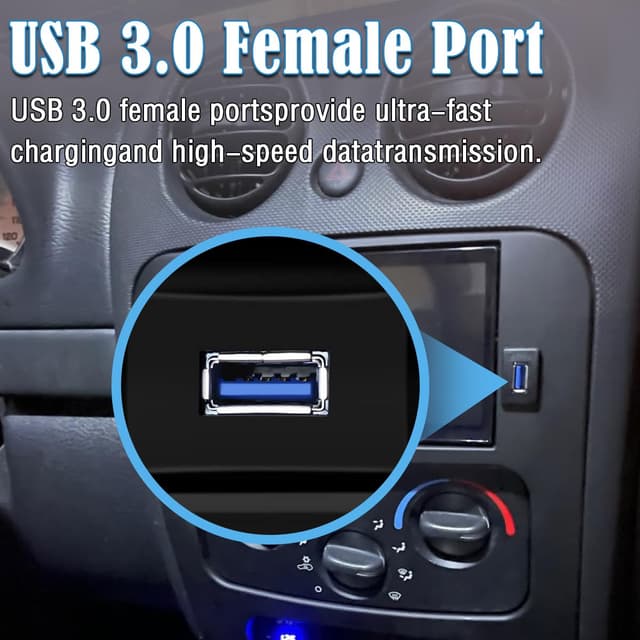 Detalle de DAOKAI USB 3.0 Panel Flush Mount Cable (Square, Single Port) with Buckle Dash Mount, 1m