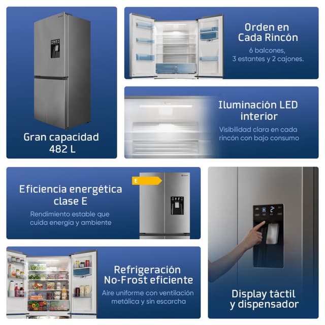 Detalle de Origial Frigorífico Americano Cool &Freeze 4 puertas 482 L inox