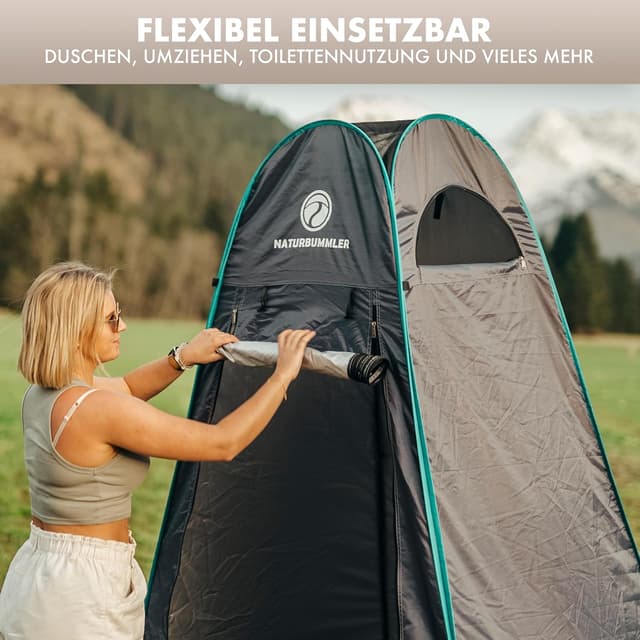Detalle de NATURBUMMLER Duschzelt Pop-Up „Privacy Protec+“ (wasserdicht & blickdicht) mit 5 Taschen – mobiles Toilettenzelt/Umkleidezelt