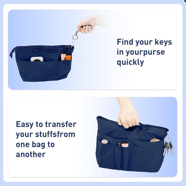 Detalle 1 de HYEPNED Bag Organiser Insert for Longchamp Le Pliage Large (blue, L) with Zipper & 15 Pockets