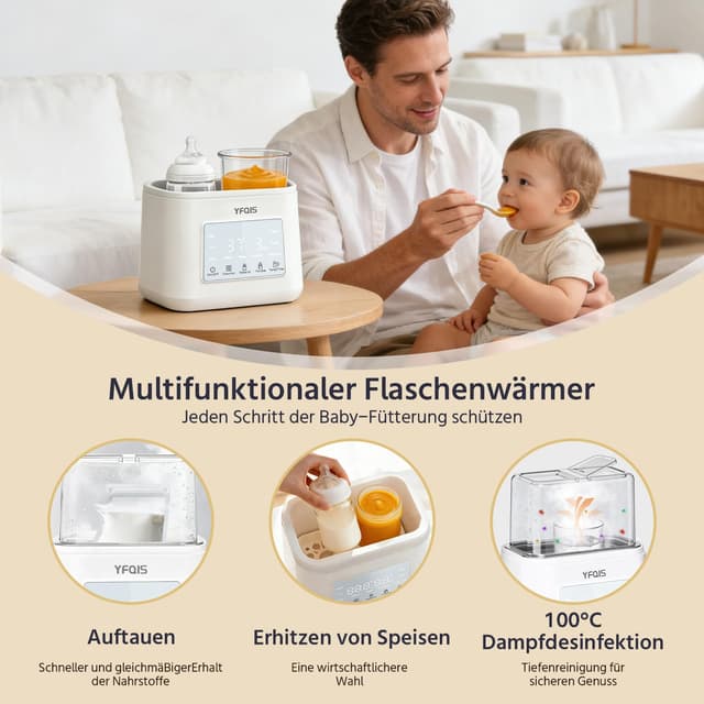 Detalle de YFQIS Flaschenwärmer für Muttermilch 10-in-1 mit Sterilisator, 7/24h Warmhaltefunktion und BPA-frei