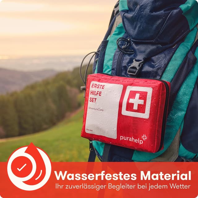 Detalle 1 de Erste Hilfe Set Outdoor „PURAHELP“ – kompakt, leicht und mit 95 Teilen für Wandern, Camping & Fahrrad