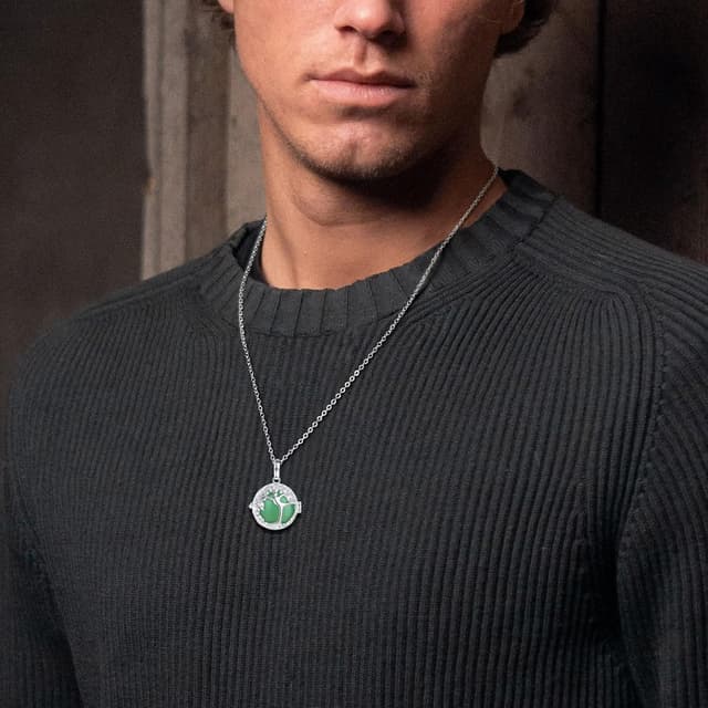 Detalle de INFUSEU Lebensbaum-Kette mit austauschbaren Steinen – Anhänger mit Malachit, Obsidian, Karneol, Türkis, Amethyst & mehr