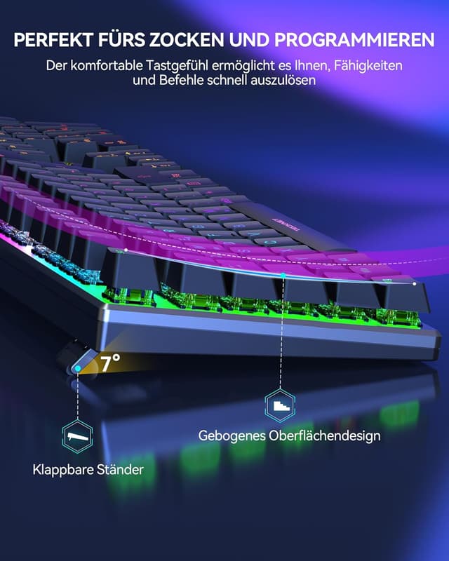 Detalle 2 de TECKNET Mechanische Gaming-Tastatur mit 109 Tasten