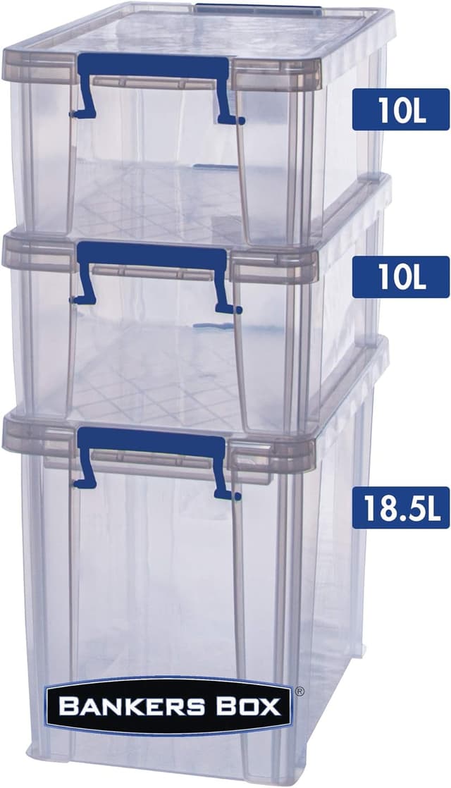 Detalle de Bankers Box ProStore scatola porta oggetti in plastica trasparente con coperchio, 18,5 litri, impilabile