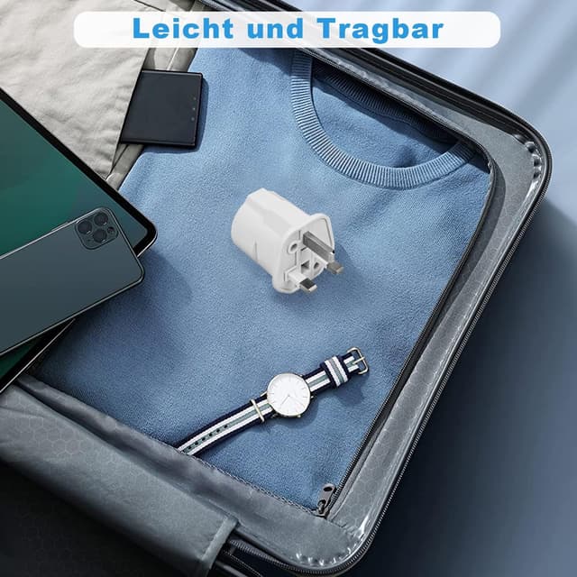 Detalle de 2er-Set Reiseadapter UK (Typ G) von Europa auf England/Schottland/Irland/Dubai/Malediven – Steckeradapter für unterwegs