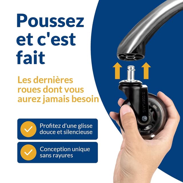 Detalle de COSYLAND 5 roulettes de chaise de bureau 10 x 22 mm, silencieuses et pivotantes 360°