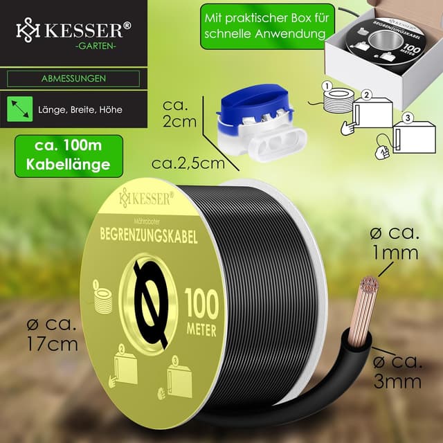 Thumbnail 6 de KESSER® Begrenzungskabel 100 m inkl. 12 Kabelverbinder – Universal für Mähroboter & Rasenmäher