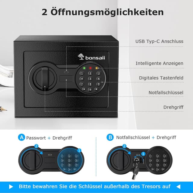 Thumbnail 4 de Bonsaii Tresor elektronisches Tastenfeld 6,6 L