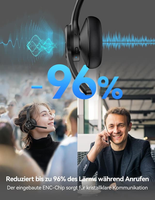 Detalle de TECKNET V5.2 Bluetooth Headset 50 Std. Akku