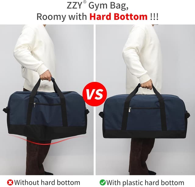 Detalle 2 de ZZY Sac de sport homme 55L avec fond rigide détachable – Sac de voyage weekend, gym, camping et randonnée, bleu marine