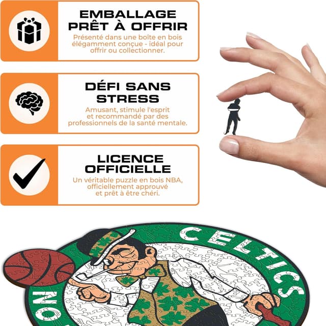 Detalle de Iconic Puzzles Boston Celtics – puzzle en bois Logo, taille S (150 pièces) sous licence officielle NBA