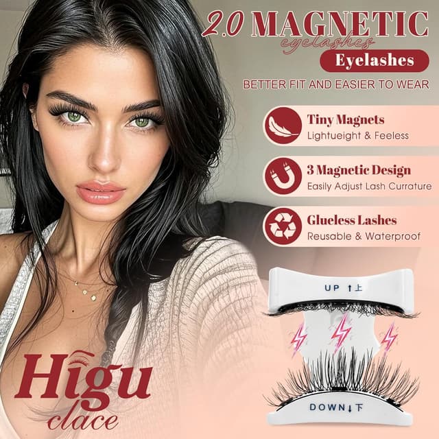Detalle de Higu clace Magnetic Eyelashes (A06) with Applicator — Soft Magnetic Lashes for a Natural Look