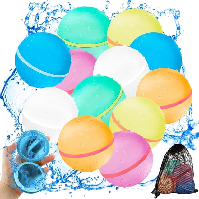 Detalle de CNMTCCO 12PCS Reusable Water Balloons – fast fill magnetic silicone spray balls for pool, beach & parties