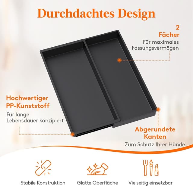 Thumbnail 6 de Lifewit Besteckkasten für Schubladen – erweiterbar auf 32,8 cm, Organizer aus BPA-freiem PP in Schwarz