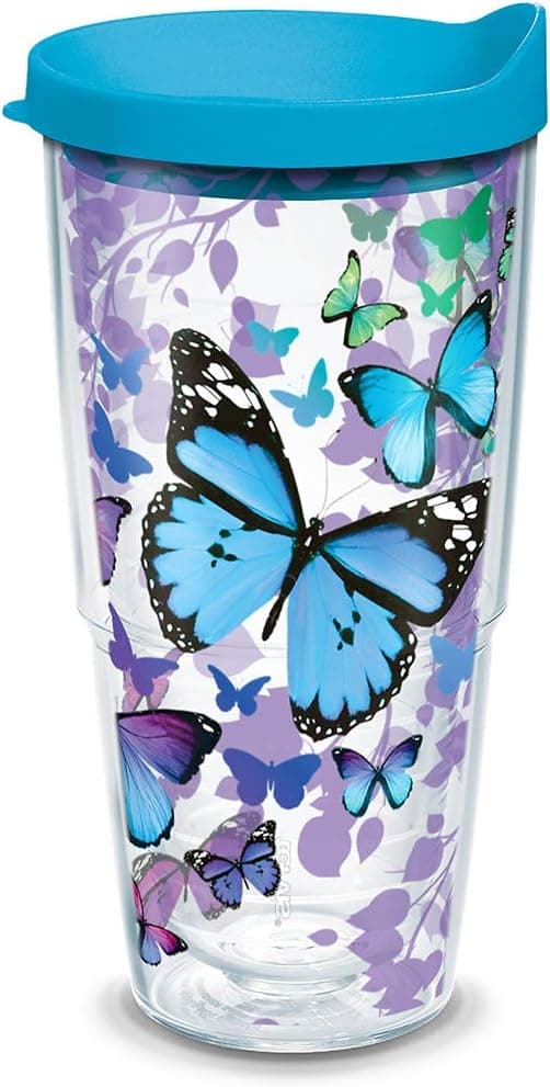 Detalle de Tervis Blue Endless Butterfly Double-Walled Insulated Travel Tumbler (24oz, Classic)