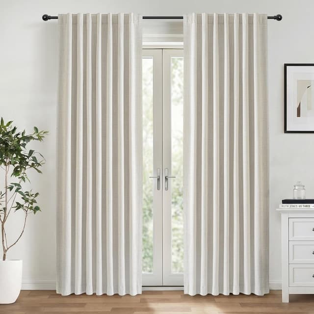 Detalle de INOVADAY 100% Verdunklungsvorhänge (2er-Set) 225 cm Länge, thermisch blickdicht – hellbeige, mit 100% Polyester