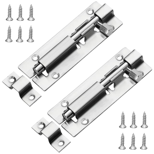 Detalle de JelKen 2 Pack Door Lock Bolts (4 inch / 100mm) – 304 Stainless Steel Latch Bolts with Screws