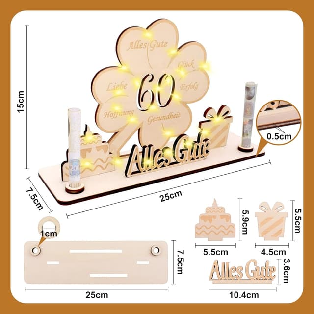 Thumbnail 6 de Geldgeschenk 40 Geburtstag LED Kleeblatt Holz Gästebuch