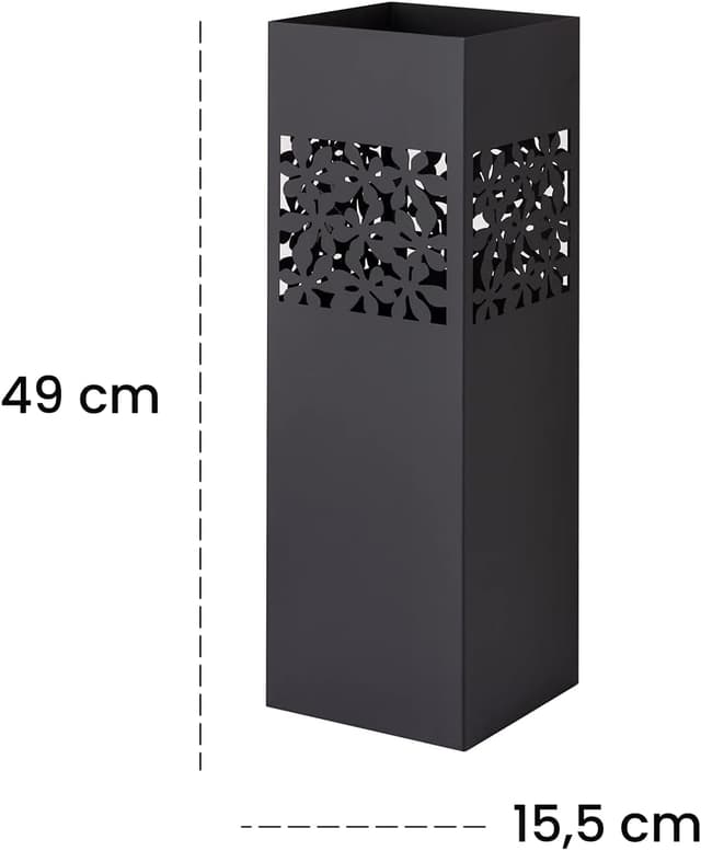 Detalle 2 de Baroni Home Portaombrelli Quadrato in Metallo Nero con Intaglio Rettangolare e Vaschetta Scolapioggia Rimovibile