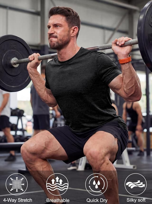 Detalle 2 de MAGCOMSEN Men’s Quick-Dry Running T-Shirts (Short Sleeve, Heather Grey) – Lightweight Moisture Wicking Gym Tops