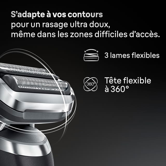 Detalle de Tête de rasoir électrique Braun Series 7 74S (origine) argent — grille SkinFlex 360° et 3 lames flexibles
