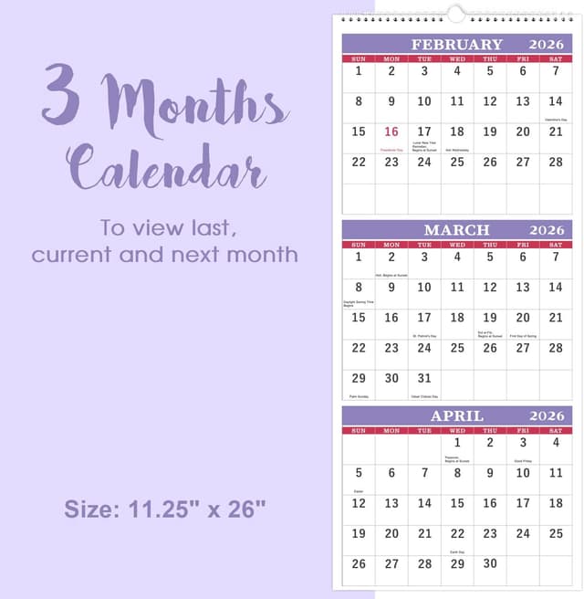 Detalle 2 de 2026 3-Month Wall Calendar ⏳
