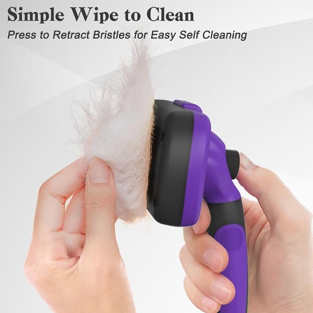 Detalle de Swihauk Self-Cleaning Slicker Brush for Dogs & Cats (Purple) — Skin-Friendly Grooming for Shedding