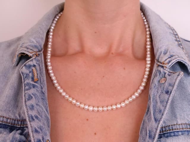 Detalle de BERGERLIN echte Perlenkette aus Süßwasserperlen mit Verschluss aus 925 Sterling Silber – für Damen und Herren