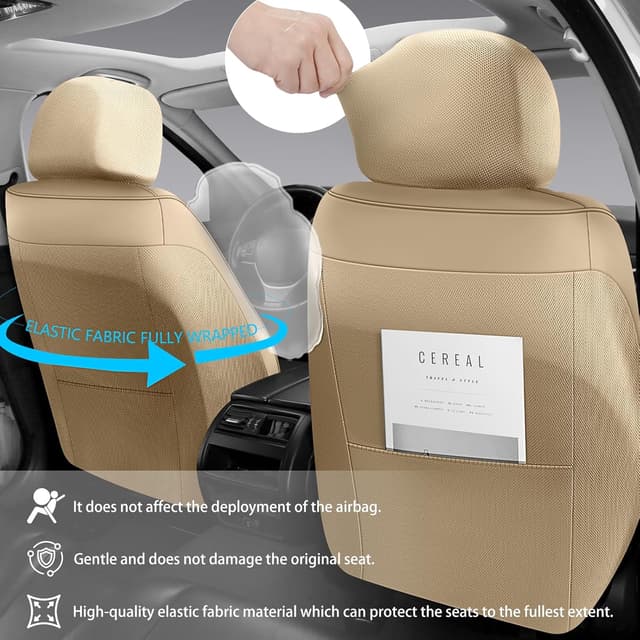 Detalle de CHOCMONS Car Seat Covers Full Set (Universal Fit) in Beige — Faux Leather Waterproof Protectors for 5-Seat Cars, SUVs & Trucks