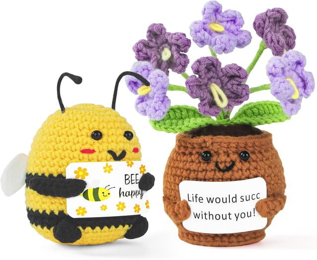 Detalle de Vicloon Fleurs Positives – mini plante au crochet avec carte d’encouragement