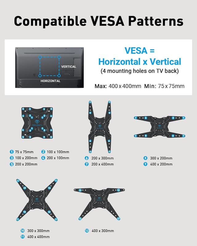 Detalle de PERLESMITH Full Motion TV Wall Mount (27–60 in) for Flat & Curved TVs — Single Stud, VESA up to 400x400mm