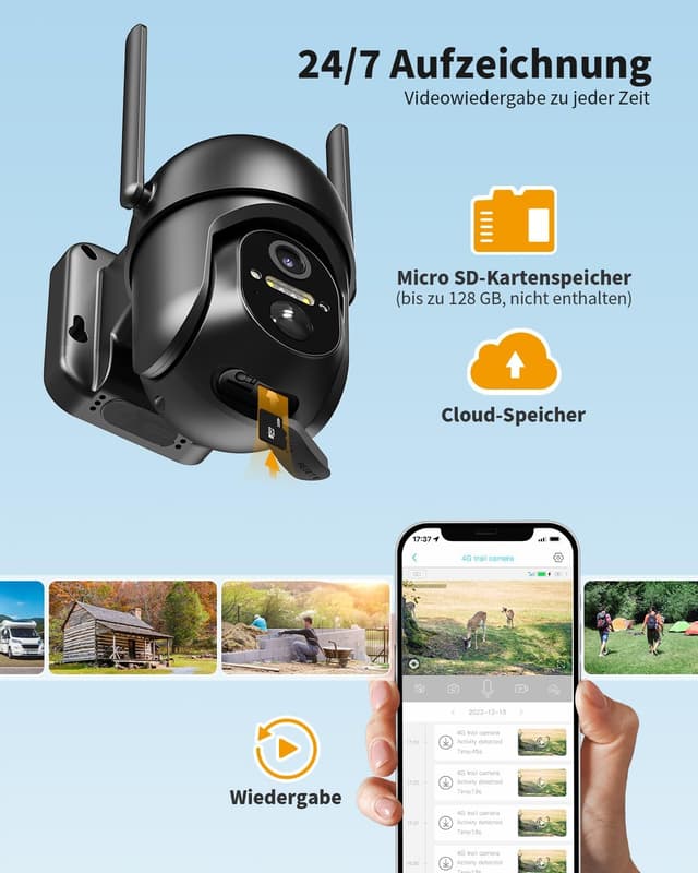 Thumbnail 6 de NUASI 4G LTE Solar-Überwachungskamera für außen mit Akku, SIM-Karte & PIR (2K, ohne WLAN, PTZ)