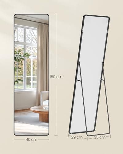 Detalle de SONGMICS LFM034B01 espejo de cuerpo entero negro tinta (150 x 40 cm) con marco de aleación y cristal templado
